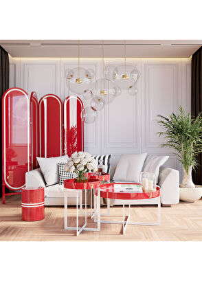 Wonderland Design Atelier Red and White Lacquered 3-Piece Coffee Table Set - 5