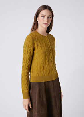 Beymen Club Oil Green Cable Knit Wool Cardigan - 6