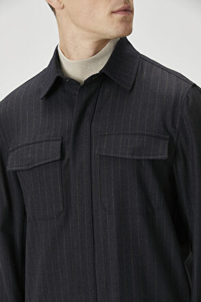 Beymen Club Antrasit Çizgi Desenli Yün Dış Gömlek - 6