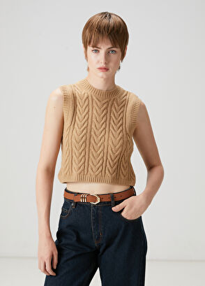 Camel Balıksırtı Örgü Crop Triko Süveter Beymen Club Camel Balıksırtı Örgü Crop Triko Süveter - 3