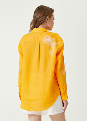Beymen Club Orange Ethnic Embroidered Linen Shirt - 6