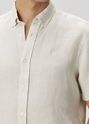 Beymen Club Comfort Fit Taş Kısa Kollu Keten Gömlek - 7