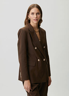 Beymen Club Kahverengi Kruvaze Keten Blazer - 5