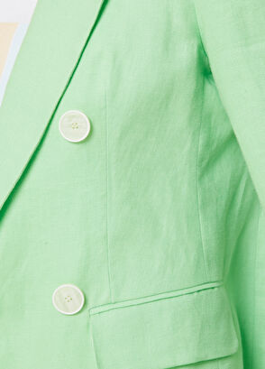 Beymen Club Yeşil Kırlangıç Yaka Kruvaze Keten Blazer - 4