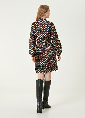 Beymen Club Brown Geometric Wave Pattern Mini Dress - 6