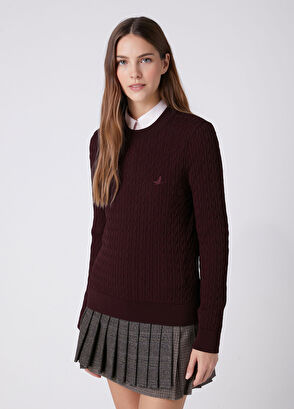 Beymen Club Burgundy Basic Cable Knit Sweater - 6
