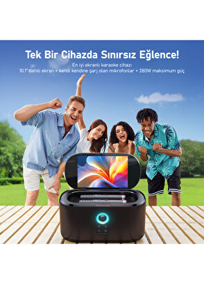 Ikarao Partybox Shell S1 280W Karaoke Bluetooth Hoparlör Seti Dahili 10.1" Tablet 2 Kablosuz Mikrofon RGB Işıklı Taşınabilir Ses Bombası - 7