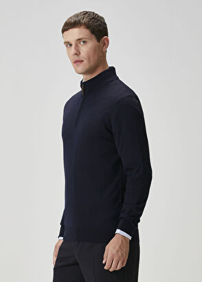 Lacivert Polo Yaka Yün Triko - Görsel 6