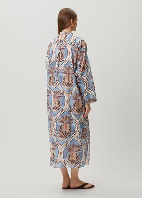 Nefes İstanbul India Artichoke Flower Denim Mavi Midi Elbise - 4