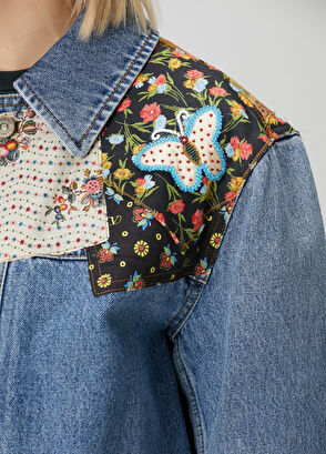 Valentino Mavi Desenli Garnili Denim Ceket - 5