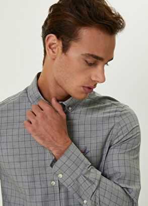 Beymen Club Slim Fit Gri Mavi Kontrast Çizgili Ekoseli Gömlek - 7