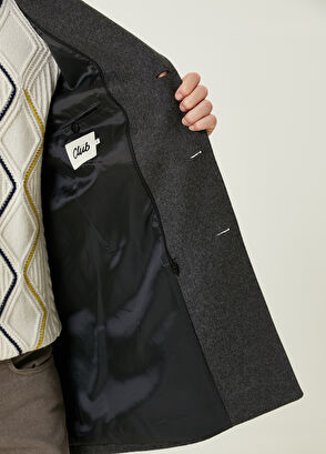 Beymen Club Grey Melange Wool Coat with Inner Collar Detail - 10