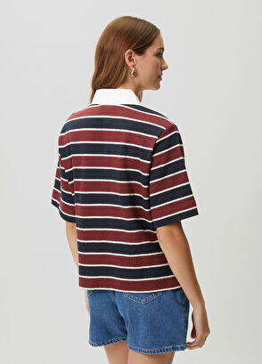 Beymen Club Burgundy Navy Blue Striped Polo T-Shirt - 5