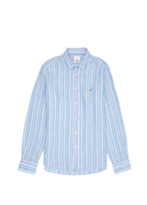 Beymen Club Comfort Fit Mavi Çizgi Desenli Keten Gömlek - 8