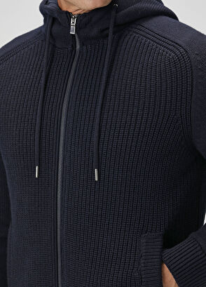 Lacivert Kapüşonlu Yün Triko Mont - Görsel 7