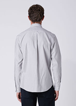 Beymen Club Comfort Fit Khaki White Striped Oxford Shirt - 6