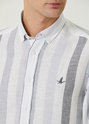 Beymen Club Comfort Fit Colorblocked Çizgili Keten Gömlek - 6