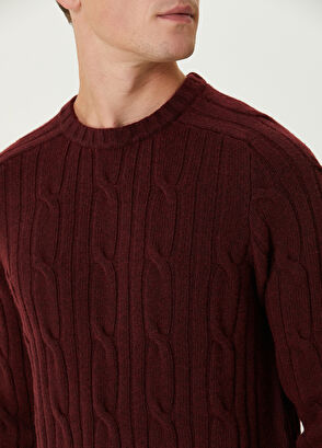 Beymen Club Burgundy Hair Braid Textured Wool Sweater - 6