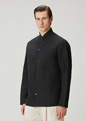 Umit Benan Black Linen Outer Shirt - 3