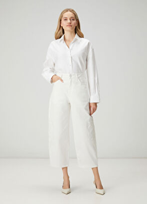 Beymen Club Mom Fit Kırık Beyaz Boncuk Nakışlı Jean Pantolon - 7