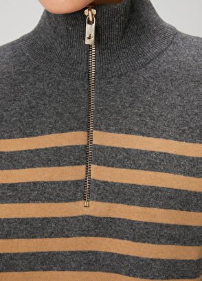 Beymen Club Camel Antrasit Çizgili Yün Süveter - 6