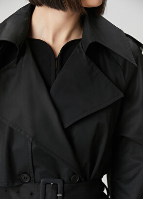 Siyah Kemer Detaylı Pardösü - Görsel 7