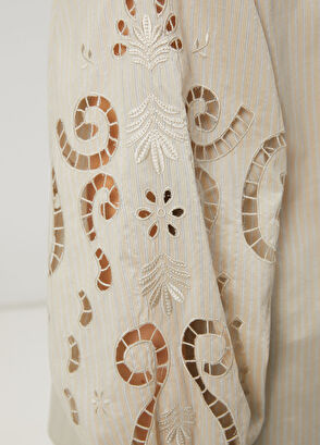 Beymen Club Bej Çizgili Nakışlı Gömlek - 6