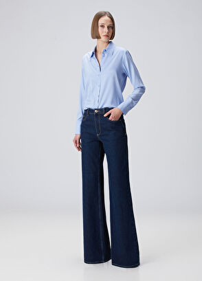 Mavi Klasik İpek Gömlek - Görsel 4