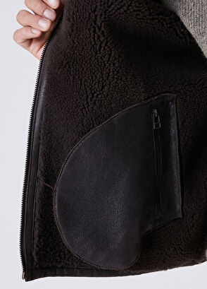 Beymen Club Koyu Kahverengi Shearling Yaka Deri Mont - 9