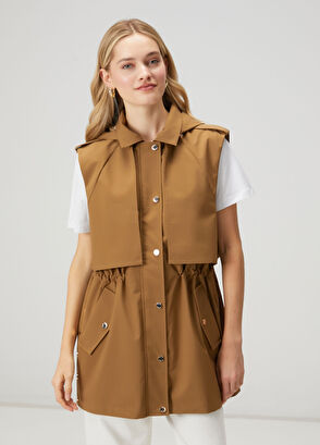 Beymen Club Camel Windbreaker Detail Long Vest - 5