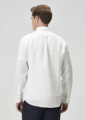 Beymen Club Comfort Fit Beyaz Ekose Desenli Keten Gömlek - 6