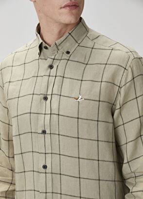 Beymen Club Comfort Fit Açık Haki Keten Gömlek - 6