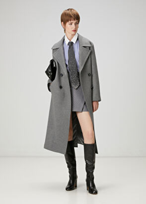 Beymen Club Grey Double-Breasted Wool Coat - 3