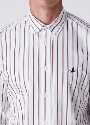 Beymen Club Slim Fit Brown White Stripe Patterned Shirt - 6