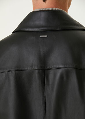 Beymen Club Black Double-Breasted Leather Overcoat - 8