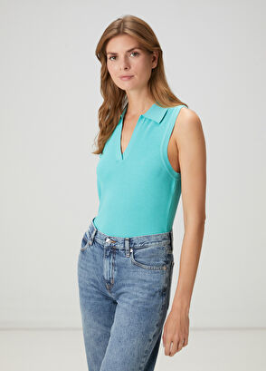 Beymen Club Aqua Green Polo Neck Knit Tank Top - 4