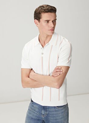 Beymen Club White Vertical Line Detailed Polo Knitwear - 8
