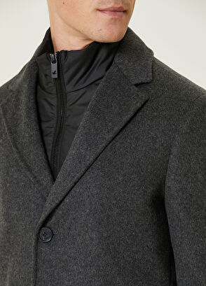 Beymen Club Grey Melange Wool Coat with Inner Collar Detail - 6