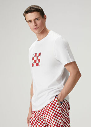 Beymen Club White Relax Fit Checkers Artwork T-Shirt - 8