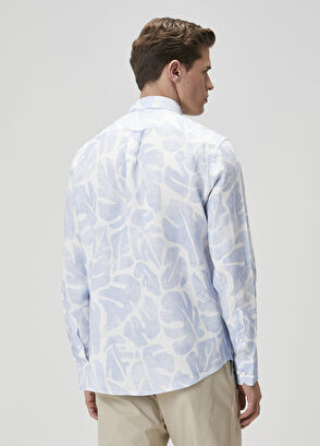 Beymen Club Blue White Leaf Printed Linen Shirt - 6