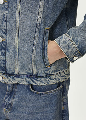 Beymen Club Blue Brown Suede Collar Denim Jacket - 6