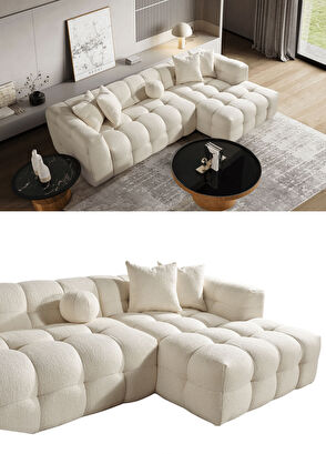 Bekaliving Nammos Comfort Bej Teddy Köşe Takımı - 8