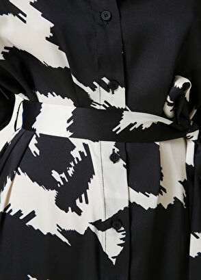 Beymen Club Siyah İkat Desenli Midi Gömlek Elbise - 5