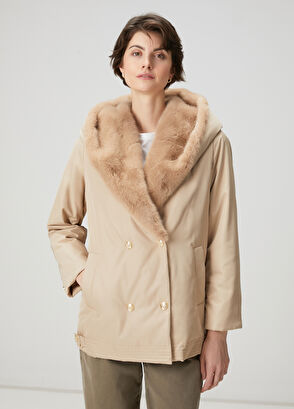 Beymen Club Bej Kapüşonlu Kruvaze Kaban - 4