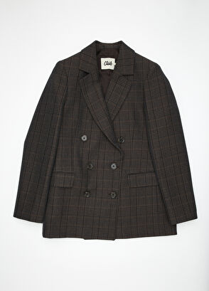 Beymen Club Anthracite Plaid Double-Breasted Wool Blazer - 8