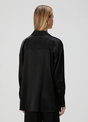 Beymen Collection Black Loose Fit Satin Shirt - 5