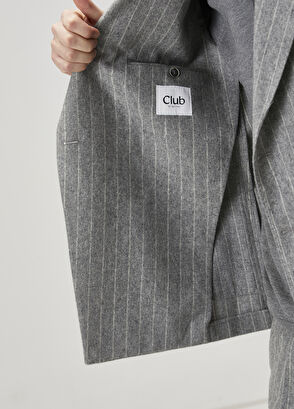 Beymen Club Gri Çizgi Desenli Kruvaze Ceket - 9