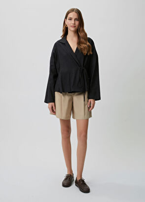 Beymen Club Dark Navy Wrap Linen Shirt - 3