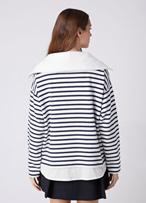 Beymen Club Navy Blue White Striped Sweatshirt - 6