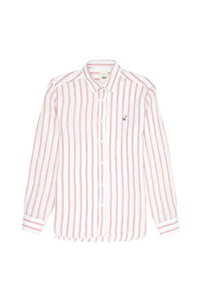 Beymen Club Slim Fit Dark Pink Thick Striped Linen Shirt - 8